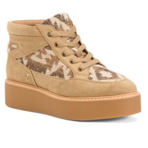 ZODIAC Siona Faux Suede Platform Booties Southwestern Print Elmwood Tan 7.5 NEW